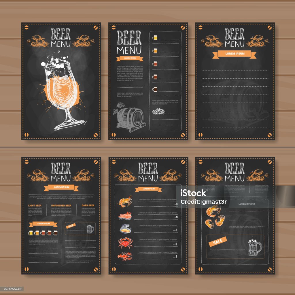 Beer Menu Set Design For Restaurant Cafe Pub Chalked On Wooden Textured Background Beer Menu Set Design For Restaurant Cafe Pub Chalked On Wooden Textured Background Vector Illustration Menu stock vector