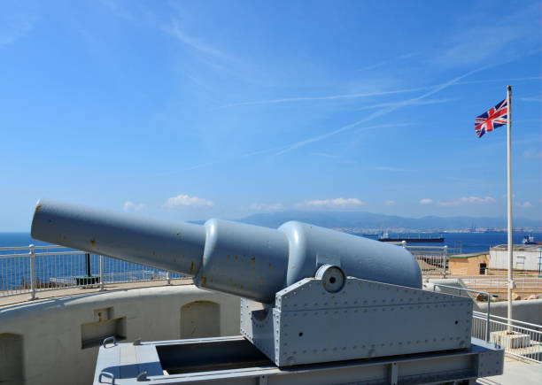 Kronstadt, St. Petersburg, Russia - August 15, 2020: Ancient cannon on the sea promenade in Kronstadt.  Russian memorial fort cannon.