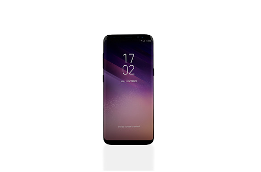 Sofia, Bulgaria - October 15, 2017: Studio shot of a Samsung Galaxy S8 smartphone isolated on white