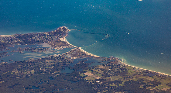aerial of atlantic coastline near New York, USA