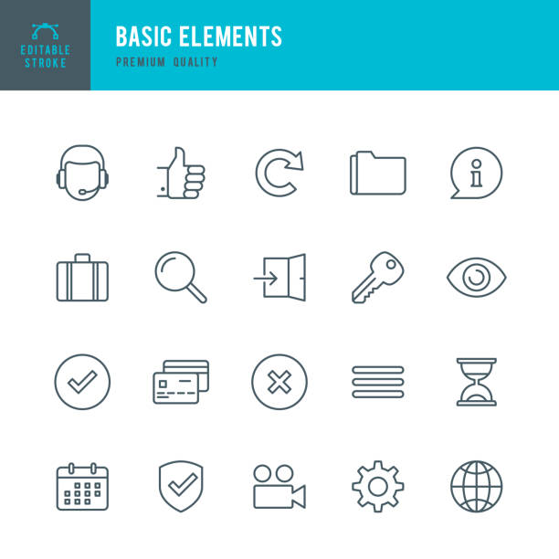 Basic Elements  - Thin Line Icon Set Set of Basic Elements thin line vector icons. info sign stock illustrations