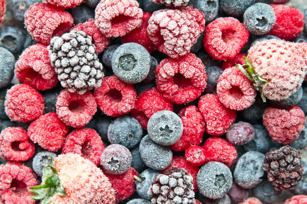 Frozen mix berries background stock photo
