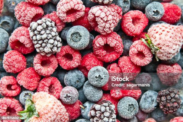 Frozen Mix Berries Background Stock Photo - Download Image Now - Frozen, Fruit, Berry Fruit