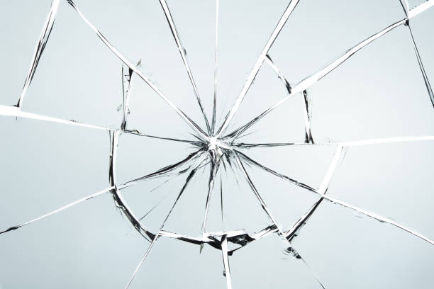 Broken glass isolated on white texture wallpaper background  object design crash accident concept