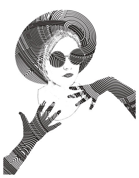 Invisible woman with half tone pattern Line art illustration of Invisible woman with half tone pattern. Cut out on white background plus size boho clothing stock illustrations
