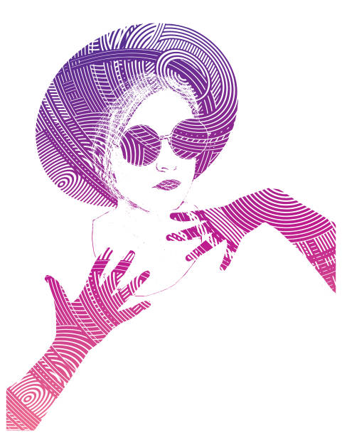 Invisible woman with half tone pattern Line art illustration of Invisible woman with half tone pattern. Cut out on white background plus size boho clothing stock illustrations