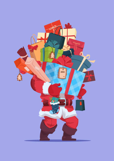 istock Merry Christmas And Happy New Year Greeting Card Santa Holding Present Stack Winter Holidays Concept Banner 861980484