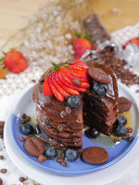 istock chocolate coffee pancake with mix fruits 861987266