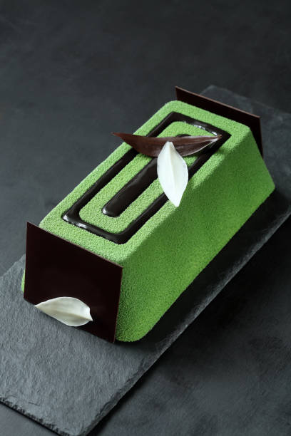 Contemporary Green Tea Mousse Cake stock photo