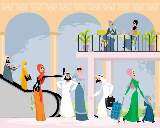 Vector illustration of Arab men and women