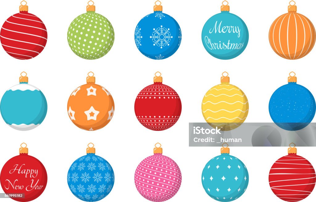 Colored Christmas Balls 15 Colored Christmas balls with different textures, flat style, vector eps10 illustration Christmas Ornament stock vector