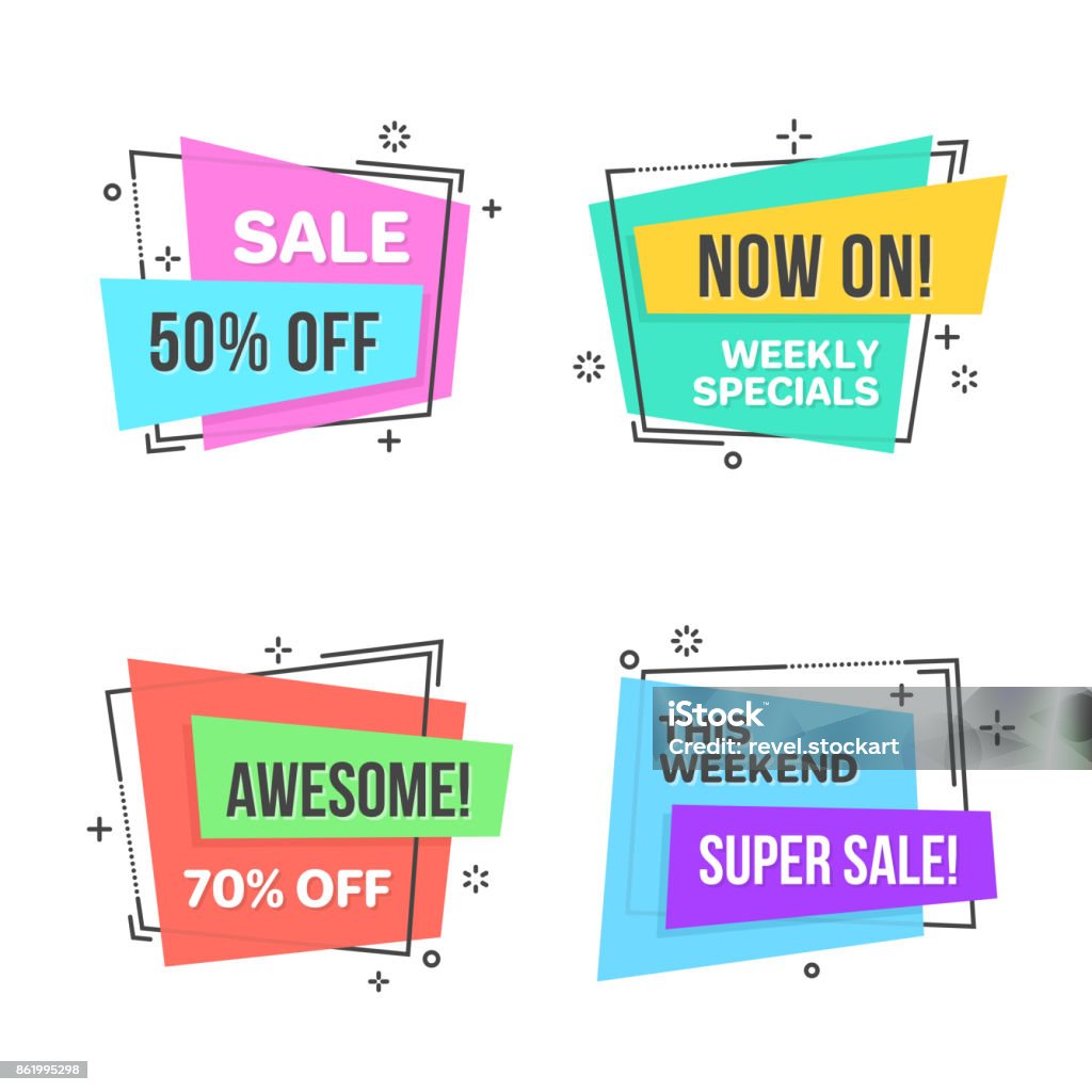 Flat Linear Promotion Sticker Scroll Price Tag Sticker Badge Stock ...