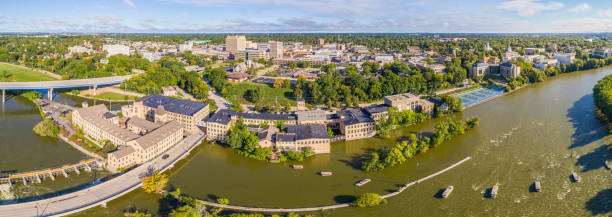 Sunrise aerial view of beautiful Appleton Wisconsin waterfront