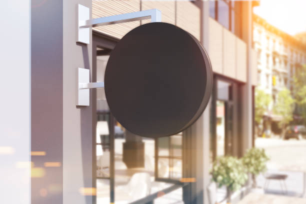 istock Close up of a round cafe sign, toned 862003746