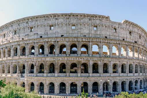 View of the Roman Coliseum from the street called \