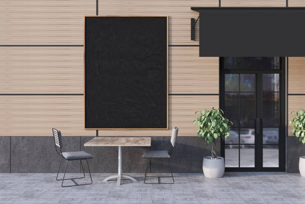 istock Beige cafe exterior with a poster 862007052