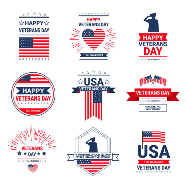 Veterans Day Celebration National American Holiday Icons Set, Collection Of Greeting Card With Usa Flag Veterans Day Celebration National American Holiday Icons Set, Collection Of Greeting Card With Usa Flag Vector Illustration gi icon stock illustrations