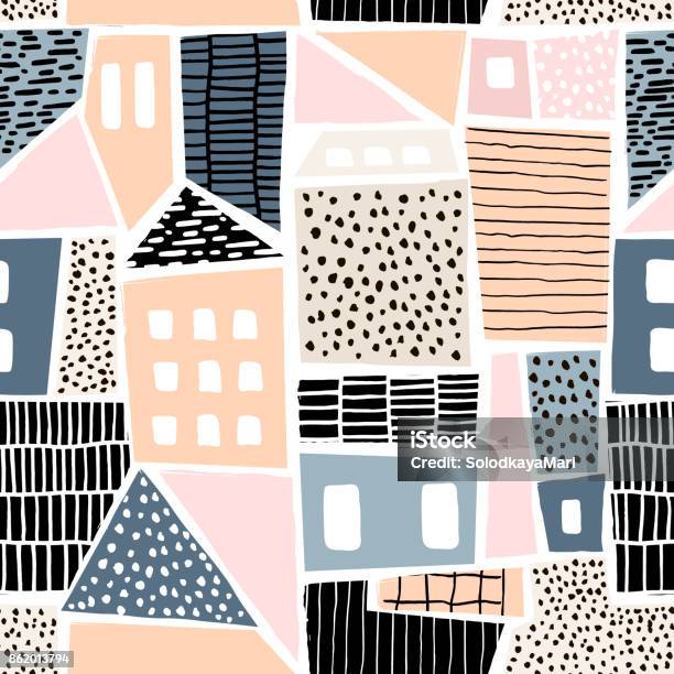 Abstract Seamless Pattern With Houses With Hand Drawn Textures And Shapes Perfect For Fabrictextilewallpaper Vector Illustration Stock Illustration - Download Image Now