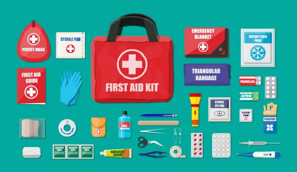 Vector illustration of First aid kit with medical equipment