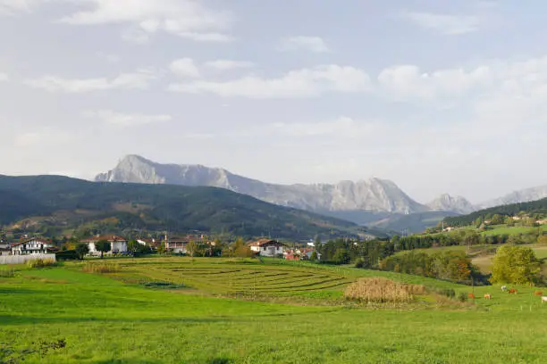 Elorrio town and Anboto mountain, Biscay, Basque Country, Spain. Urkiola national park.