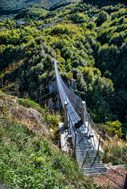 istock View on rope Tibetan steel bridge in mountain 862029196