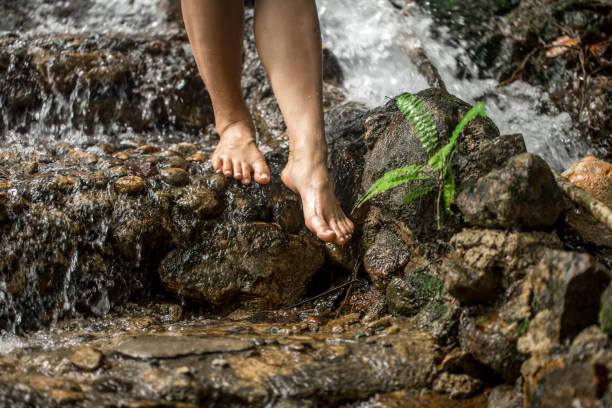 istock bare female feet on the water 862034374