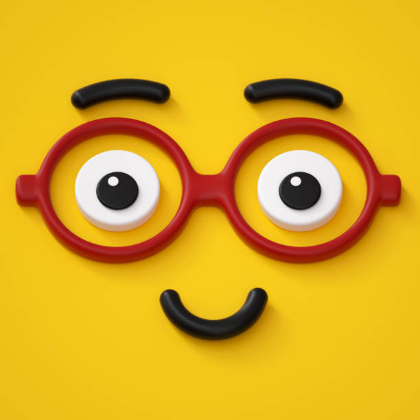 3d render, abstract emotional smart face icon, wearing glasses, friendly character illustration, cute cartoon monster, emoji, emoticon, toy