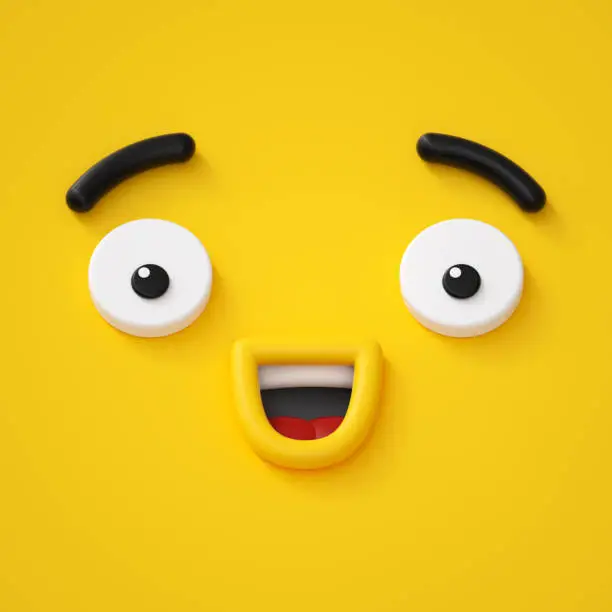 Photo of 3d render, abstract emotional happy face icon, wondering character illustration, cute cartoon monster, emoji, emoticon, toy