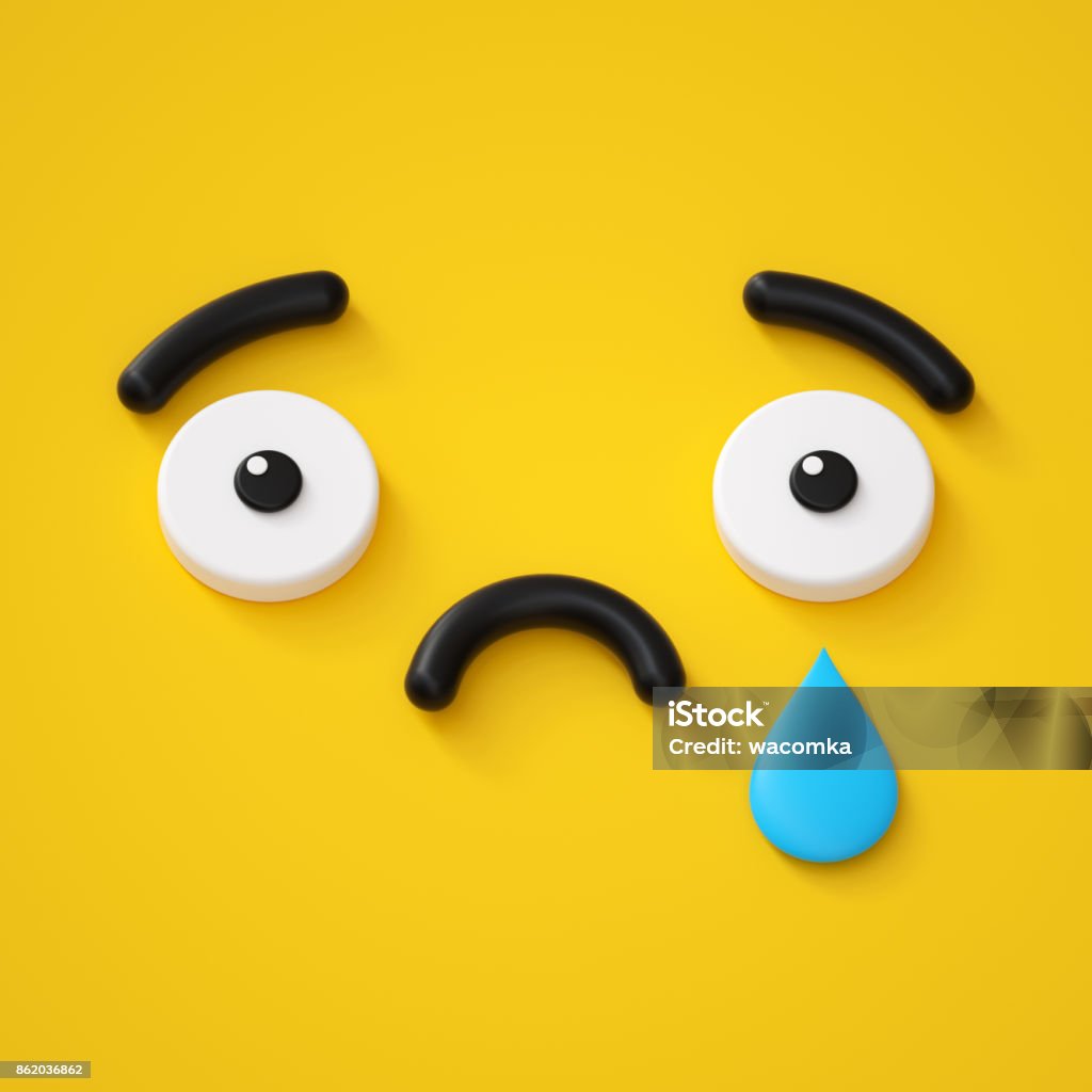 3d Render Abstract Emotional Sad Face Icon Tears Sorrow ...