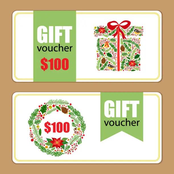 Vector illustration of Beautiful gift voucher templates with hand drawn Christmas and New Year elements