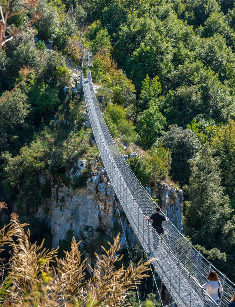 istock View on rope Tibetan steel bridge in mountain 862040822