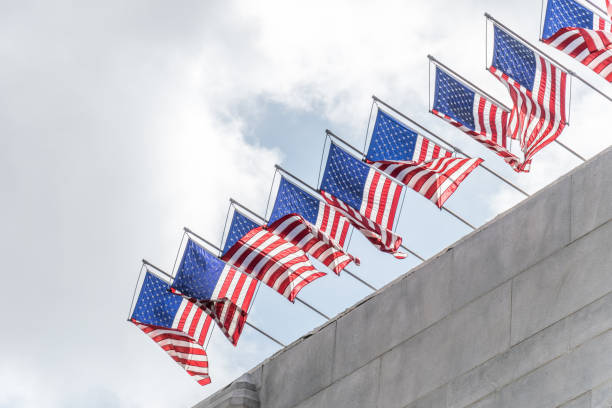 istock Solemn flags of the USA 862044454