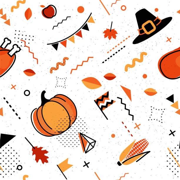 Happy thanksgiving abstract background in 80s retro style. Happy thanksgiving abstract background in 80s retro style. Seamless retro pattern for posers and cards with holiday symbols. Vector illustration thanksgiving live wallpaper stock illustrations