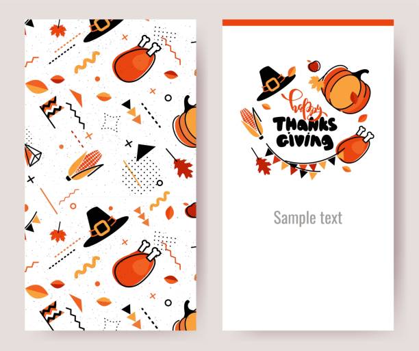 Thanksgiving invitation cards in 80s retro style. Thanksgiving invitation cards in 80s retro style. Happy thanksgiving posters. Vector illustration thanksgiving live wallpaper stock illustrations