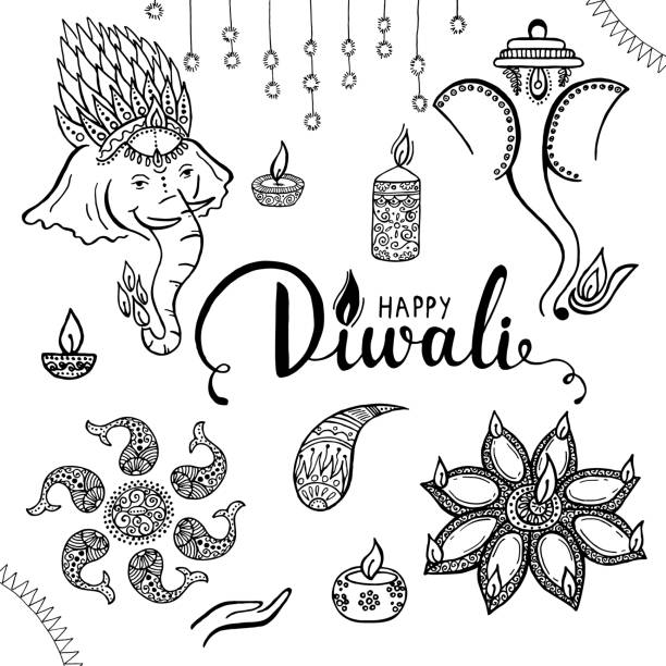 elegancki projekt karty tradycyjnego indyjskiego festiwalu diwali. piękna kartka z życzeniami na święto diwali. - happy holidays stock illustrations