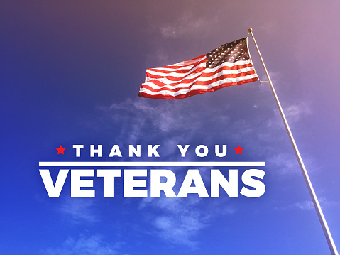 Gracias texto de veteranos de guerra con bandera americana photo