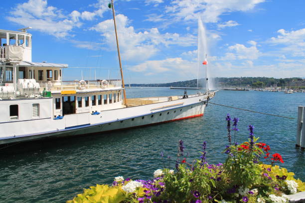 Water jet and boat from Geneva, Switzerland