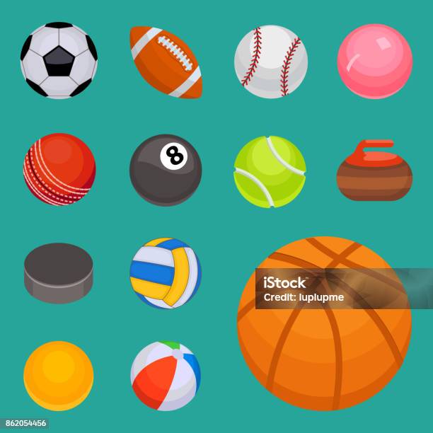 Set Of Balls Isolated Tournament Win Round Basket Soccer Hobbies Game Equipment Sphere Vector Illustration Stock Illustration - Download Image Now