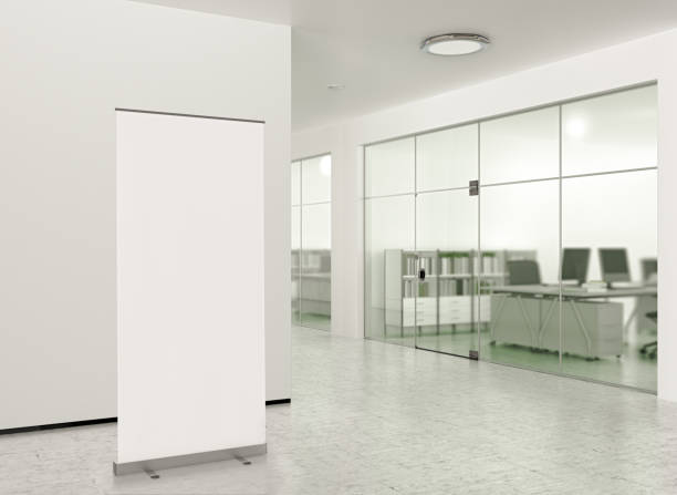 istock Blank roll up banner stand in modern office 862055428