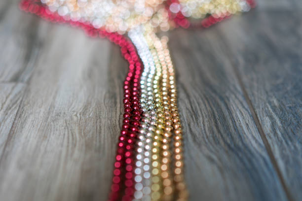 Red, silver and gold decorations from beads