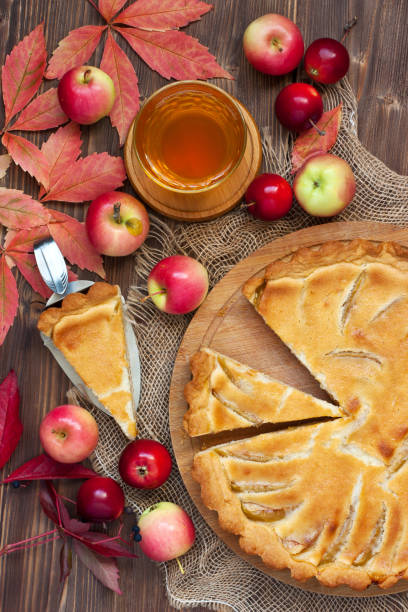 istock Fresh slice of apple pie with whole pie on  background 862061170
