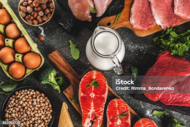 Selection Of Protein Sources Food Stock Photo - Download Image Now - Protein, Food, Healthy Eating