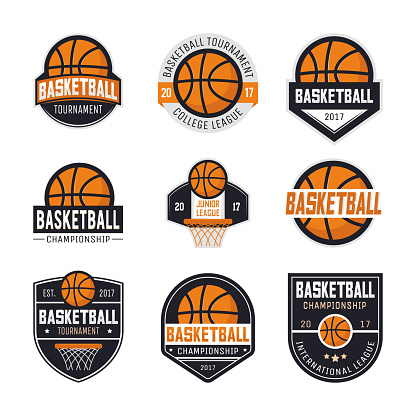 Set of basketball s, emblems, labels and design elements. Vector illustration isolated on white background