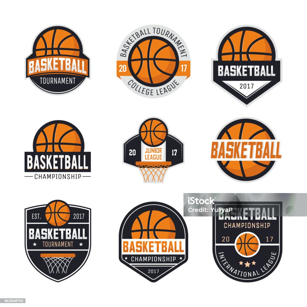 Set of basketball s Set of basketball s, emblems, labels and design elements. Vector illustration isolated on white background Basketball - Sport stock vector