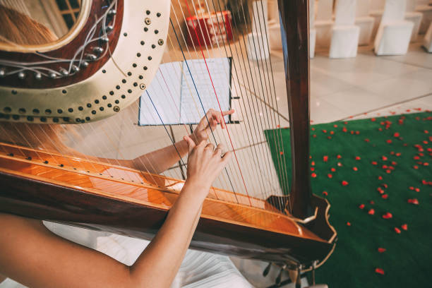 Close Up Shot of a Concert Harp outdoors in central london
