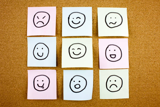 istock A yellow sticky note post it writing, caption, inscription Crumpled sticky note emoticons smileys in black ext on a sticky note pinned to a cork notice board 862083776