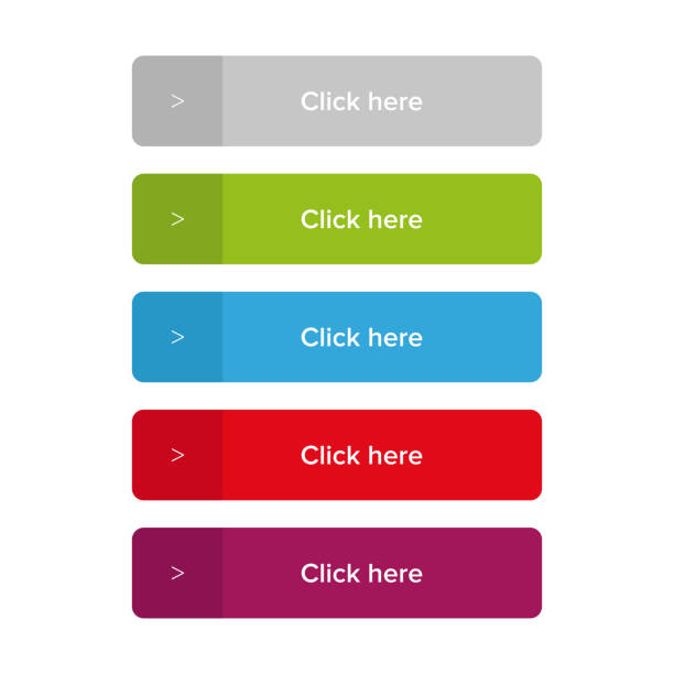 Click here button set Click here button set vector button sewing item stock illustrations