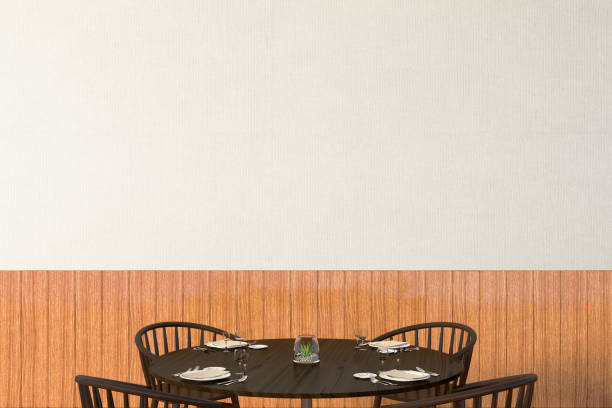 istock Modern restaurant interior with served tables and blank poster 862086312