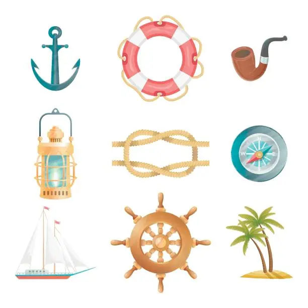 Vector illustration of Cartoon vector nautical elements