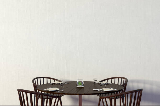 istock Modern restaurant interior with served tables and blank poster 862086382
